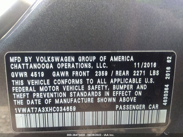 1VWAT7A3XHC034659 Volkswagen Passat 1.8t S