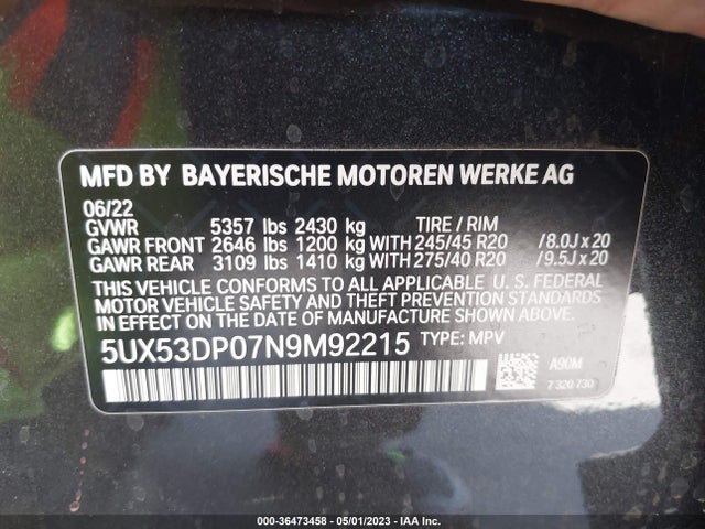 BMW X3 Xdrive30i 2022 аукцион фото