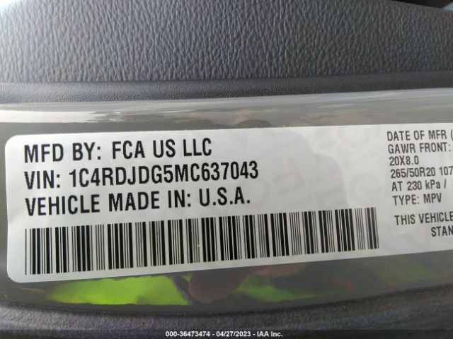 1C4RDJDG5MC637043 Dodge DURANGO GT