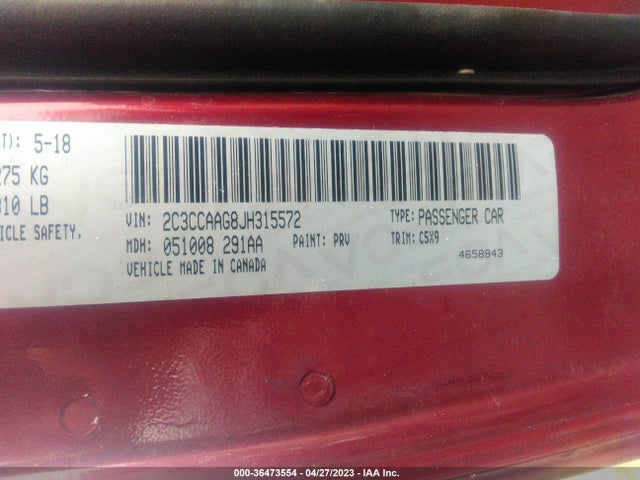 2C3CCAAG8JH315572 Chrysler 300 Touring