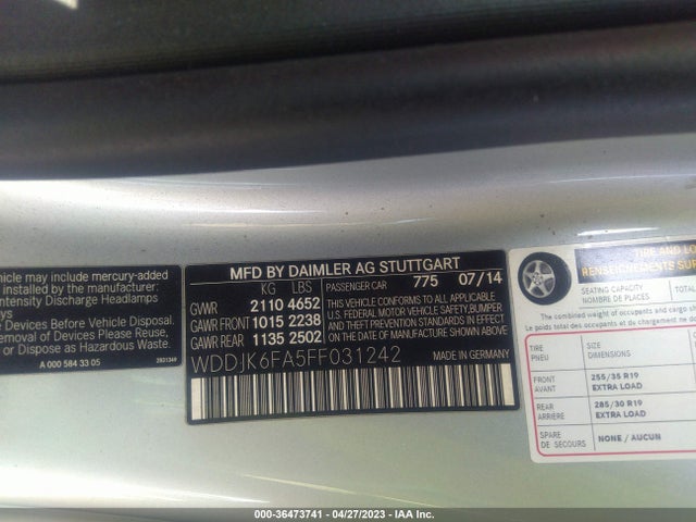 2015 Mercedes-Benz SL-Class, VIN: WDDJK6FA5FF031242
