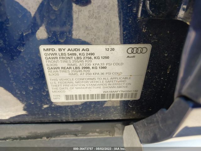 WA1BAAFY7M2041190 Audi Q5 Premium Plus 45 Tfsi Quattro S Tronic