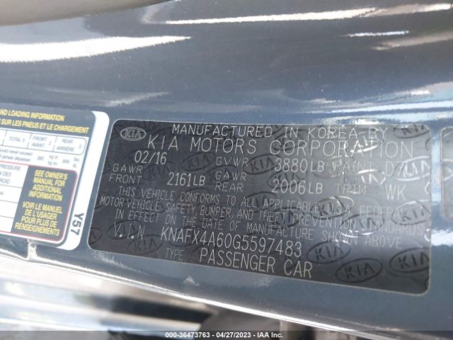 KNAFX4A60G5597483 KIA FORTE LX