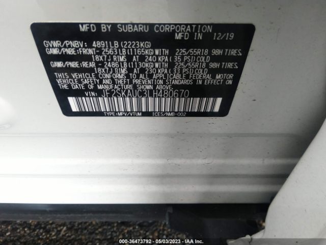 JF2SKAUC3LH480670 Subaru Forester Limited