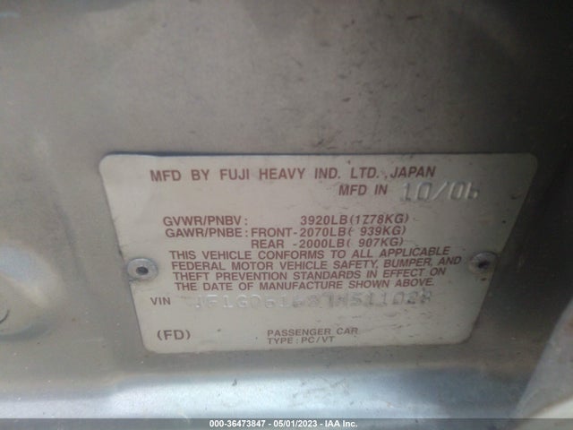 2007 SUBARU IMPREZA SEDAN I VIN: JF1GD61687H511028