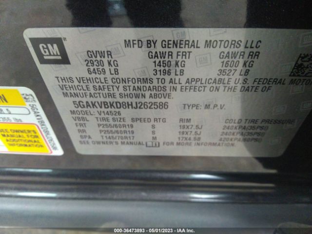5GAKVBKD8HJ262586 Buick Enclave Leather