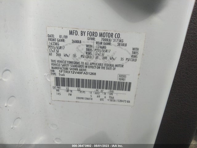 2009 FORD F-150 XLT/LARIAT/XL VIN: 1FTRX12V49FA51268