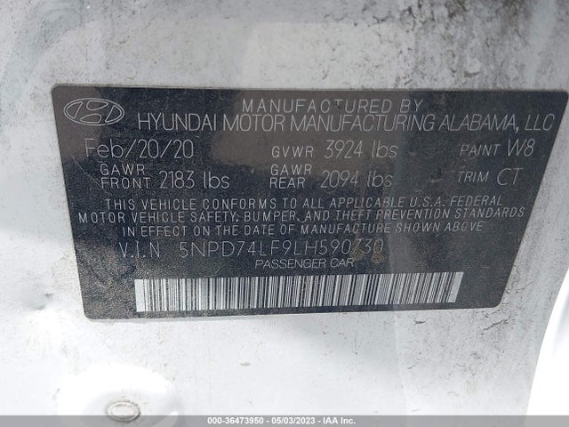 2020 HYUNDAI ELANTRA SE VIN: 5NPD74LF9LH590730
