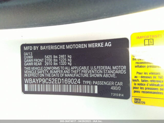 2014 BMW 6 Series, VIN: WBAYP9C52ED169024