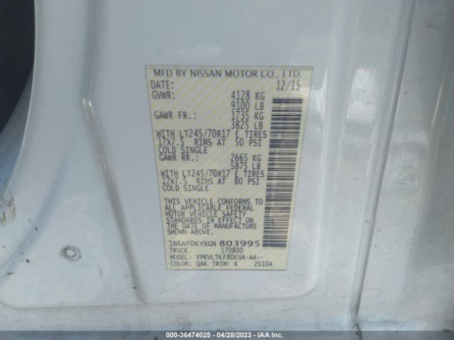 1N6AF0KYXGN803995 Nissan Nv Sv