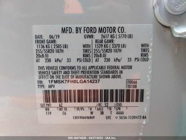 Ford Explorer Limited 2020 1FMSK7FH0LGA14237 Image 11