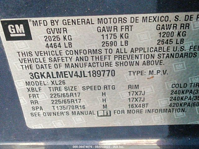 3GKALMEV4JL189770 GMC Terrain Sle