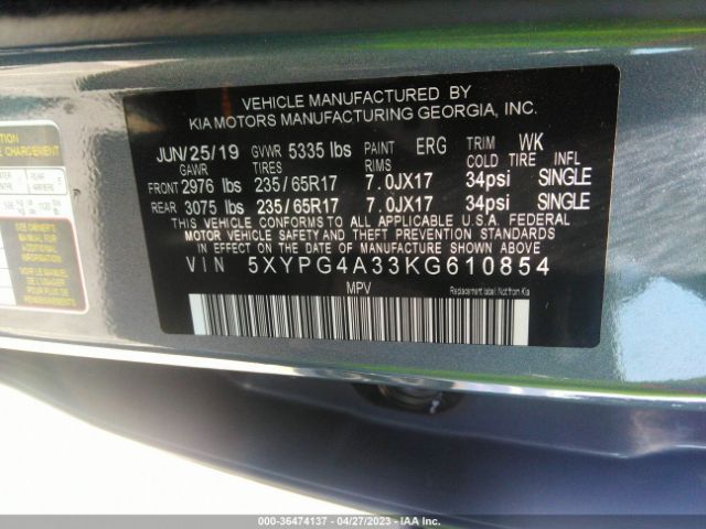 5XYPG4A33KG610854 KIA SORENTO L