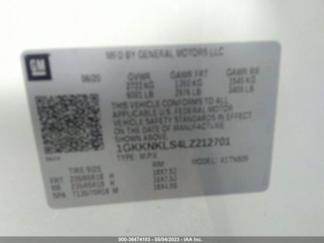 1GKKNKLS4LZ212701 GMC ACADIA SLE