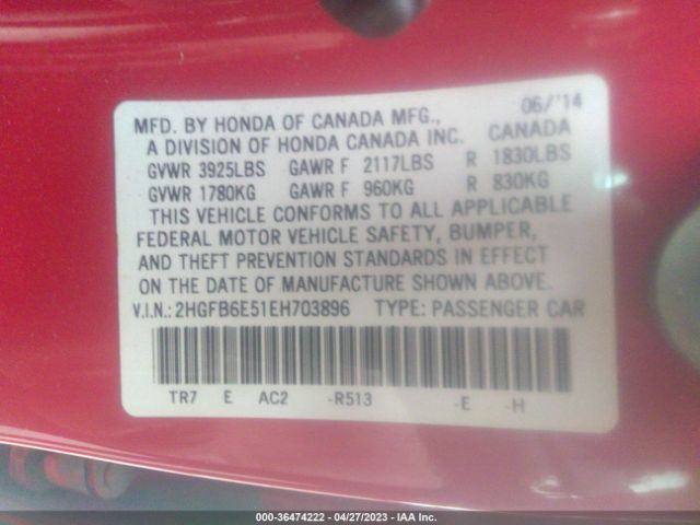 2HGFB6E51EH703896 Honda CIVIC SI