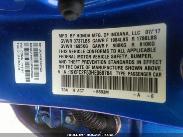 Honda Civic Sedan Lx 2017 19XFC2F53HE068764 Image 9