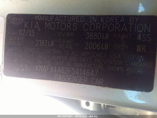 KNAFX4A62F5414647 KIA FORTE LX