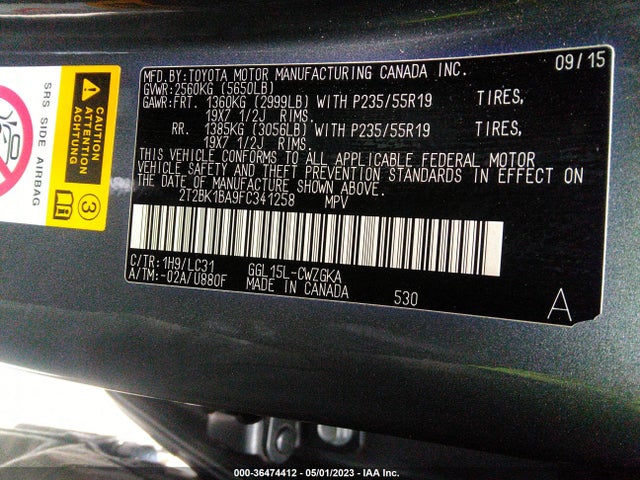 2T2BK1BA9FC341258 Lexus RX 350