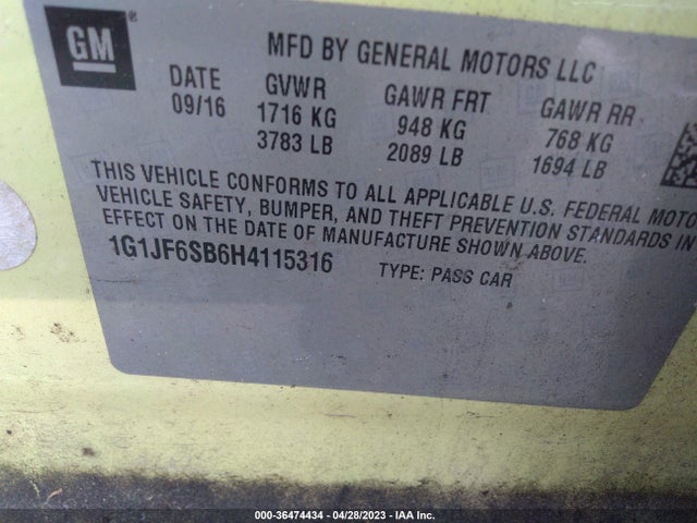 Chevrolet Sonic Premier 2017 1G1JF6SB6H4115316 Image 10
