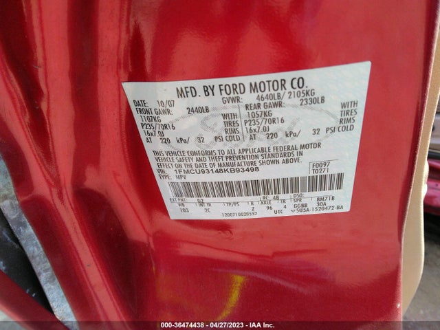 2008 FORD ESCAPE XLT VIN: 1FMCU93148KB93498