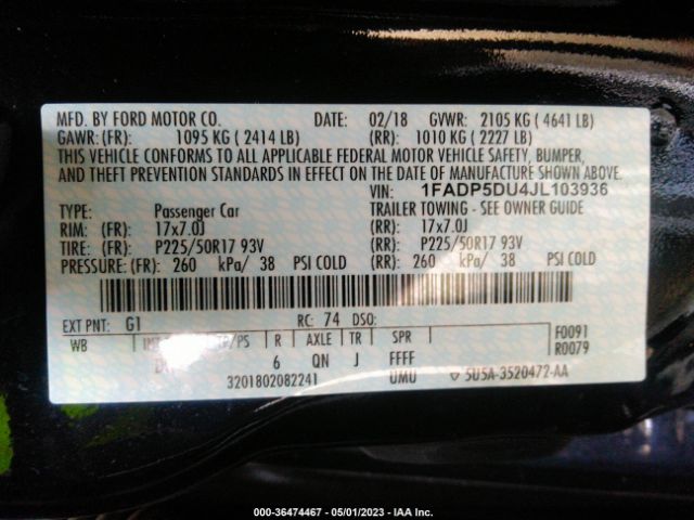 Ford C-max Hybrid Titanium 2018 1FADP5DU4JL103936 Image 11
