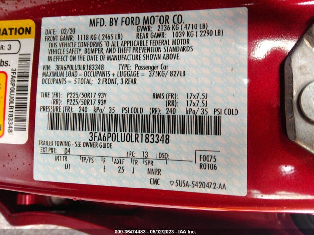 Ford Fusion Hybrid Se 2020 3FA6P0LU0LR183348 Image 9