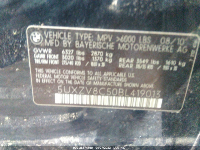 2011 BMW X5 50I VIN: 5UXZV8C50BL419013