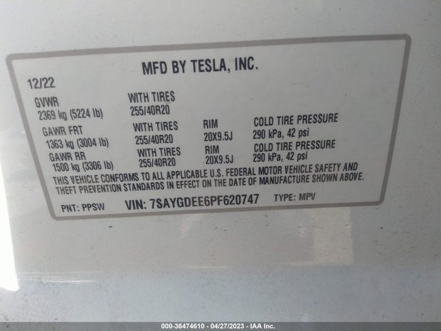 7SAYGDEE6PF620747 Tesla Model Y Long Range