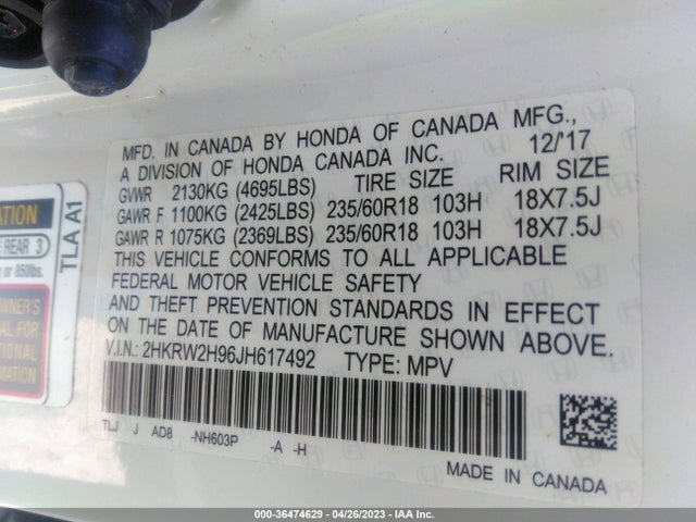 Honda Cr-v Touring 2018 2HKRW2H96JH617492 Image 9