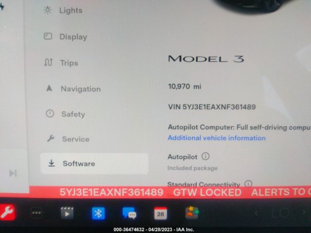 5YJ3E1EAXNF361489 Tesla MODEL 3