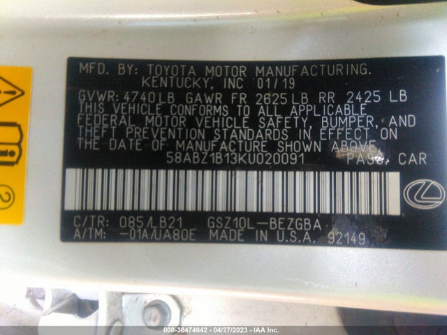 58ABZ1B13KU020091 Lexus Es Es 350
