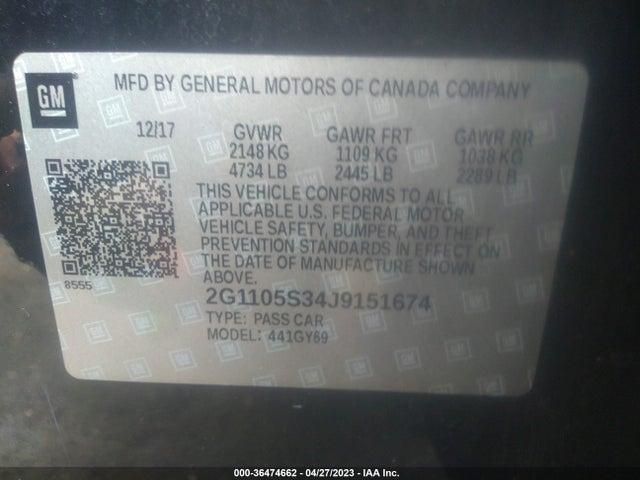 Chevrolet IMPALA LT 2018 2G1105S34J9151674 Image 9