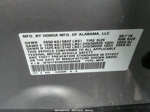 Honda Pilot Touring 7-passenger 2019 5FNYF6H60KB086668 Image 9