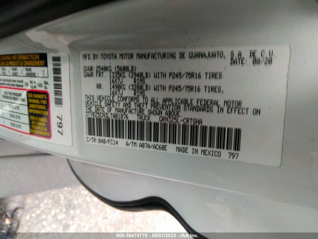 Toyota Tacoma 2wd Sr/sr5/trd Sport 2020 3TYRZ5CN3LT001876 Image 10