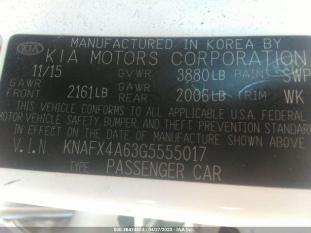 KNAFX4A63G5555017 KIA FORTE LX