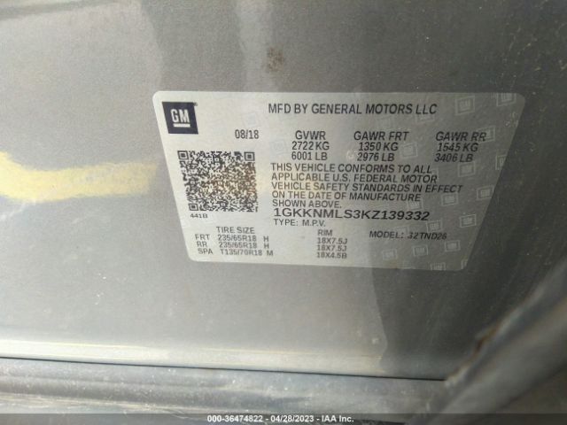 1GKKNMLS3KZ139332 GMC ACADIA SLT