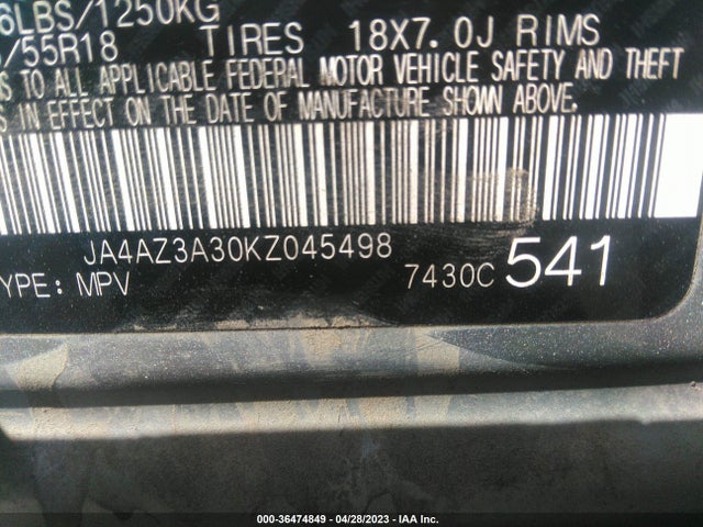 JA4AZ3A30KZ045498 Mitsubishi Outlander Es/se/sel/le