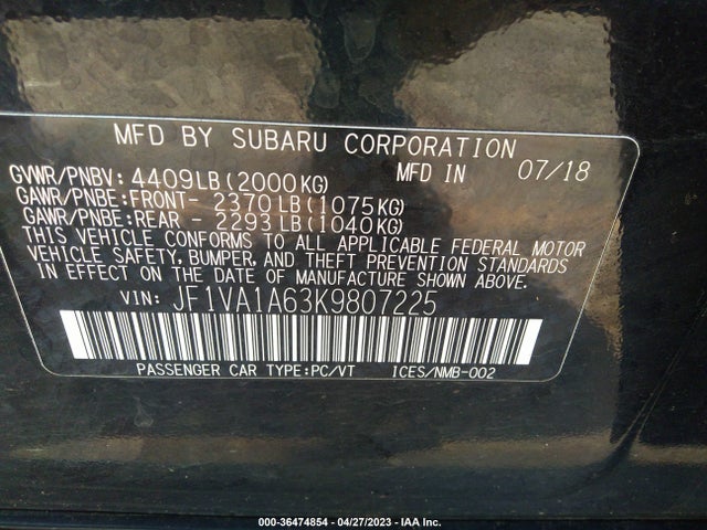 JF1VA1A63K9807225 Subaru WRX