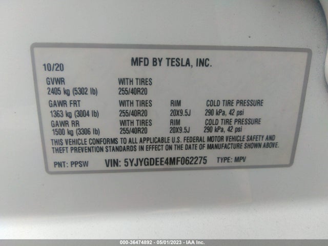 5YJYGDEE4MF062275 Tesla Model Y Long Range