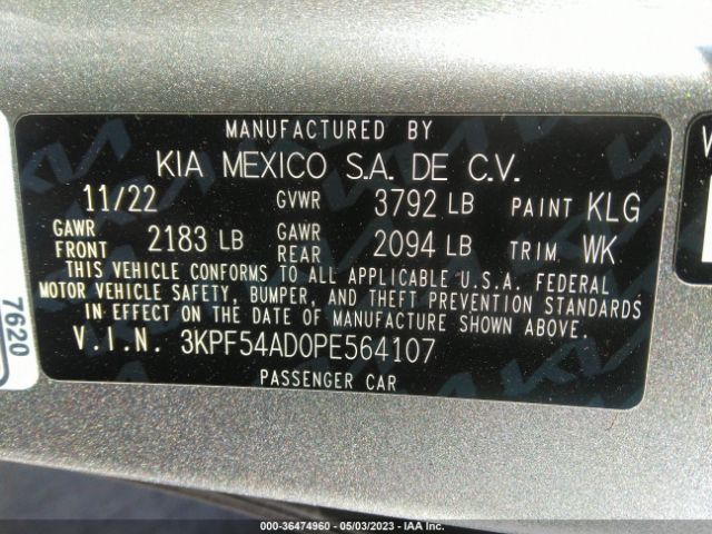 3KPF54AD0PE564107 KIA Forte Gt-line
