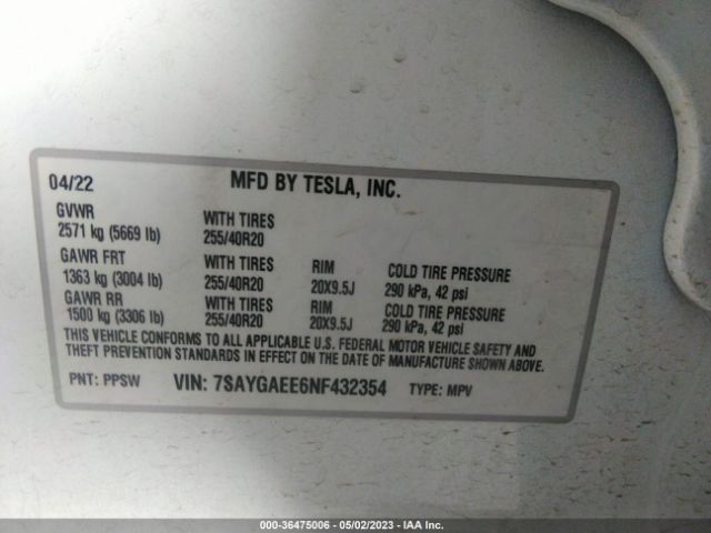 7SAYGAEE6NF432354 Tesla Model Y Long Range