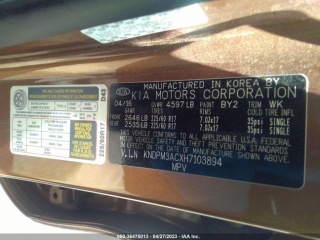 KNDPM3ACXH7103894 KIA Sportage Lx
