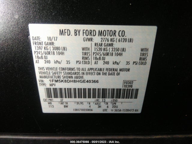 Aukcja sprzedaży 2017 Ford Explorer Xlt, vin: 1FM5K8DH8HGE40366, numer aukcji: 36475066
