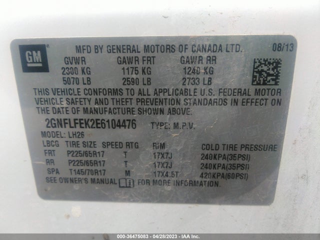Chevrolet EQUINOX LT 2014 2GNFLFEK2E6104476 Image 9