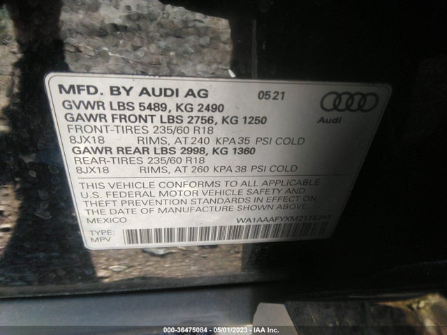 WA1AAAFYXM2115245 Audi Q5 PREMIUM