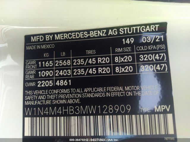 2021 MERCEDES-BENZ GLB 250 W1N4M4HB3MW128909 Photo 8