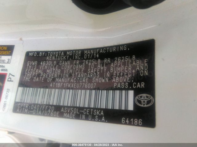 4T1BF1FKXEU776007 Toyota Camry L/le/xle/se/se Sport
