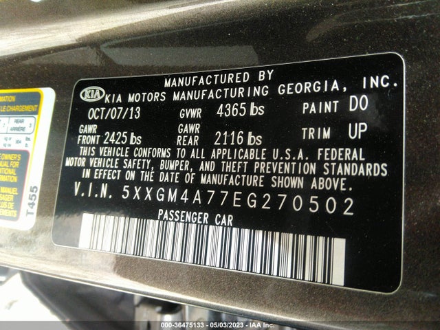 KIA Optima Lx 2014 5XXGM4A77EG270502 Image 10