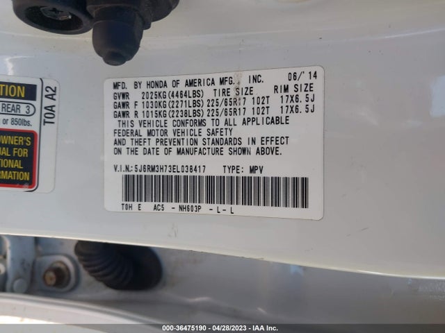 Honda Cr-v Ex-l 2014 5J6RM3H73EL038417 Image 9