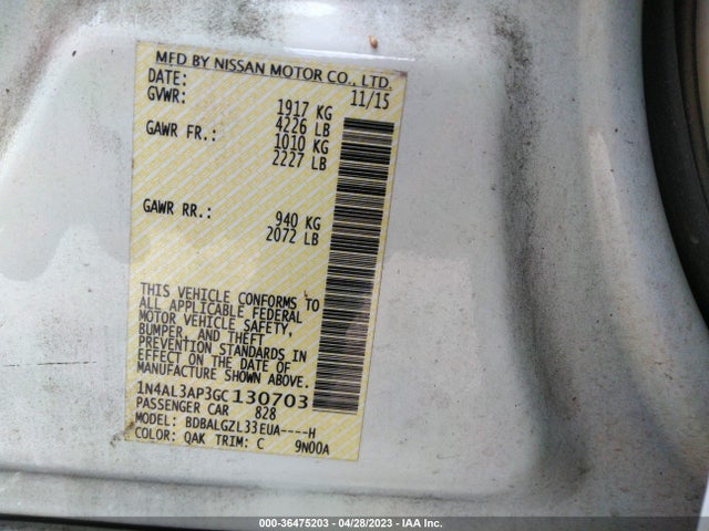 Nissan Altima 2.5 S 2016 1N4AL3AP3GC130703 Image 10